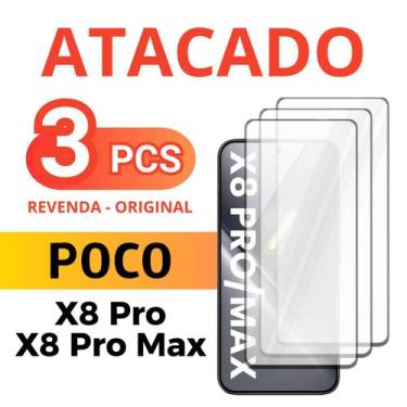 Imagem de Kit 3 Películas De Vidro 3D Para Poco X8 Pro / Max - Película Atacado 