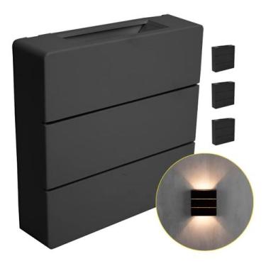 Imagem de Kit 4 arandela clean led aletada 6w 3000k preto germany muro - Blumena