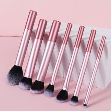 Imagem de Conjunto de Pincéis de Maquiagem 7 Peças para Blush Pó Corretivo e Sombra Vegano Cruelty-Free Rosa OEM