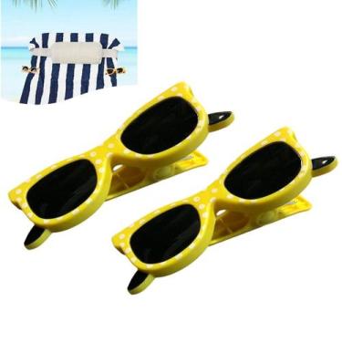 Imagem de Kit 2 Prendedores De Toalha Modelo Óculos Clip Amarelo Para Cadeira De