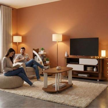 Imagem de Sala de Estar Mundi Rack Tv 65'' Mesas Apoio e Centro Cedro / Off Whit