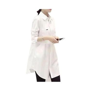Imagem de Camisa De Algodão Oversized Em Xadrez Para Mulheres plus Size, Manga L