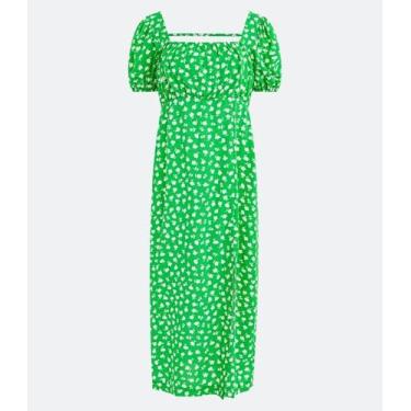 Imagem de Vestido feminino longo estampado tamanho G tecido viscose cor verde - 