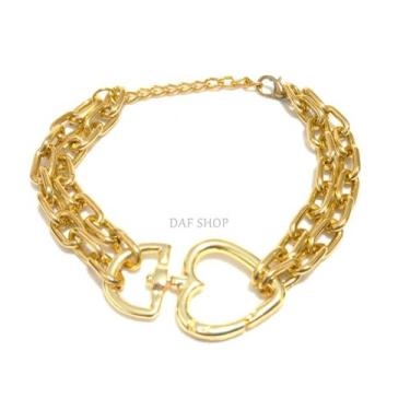 Imagem de Pulseira bracelete feminina dourada de coração 24cm regulagem - DAF