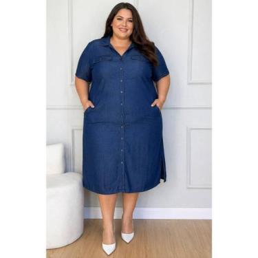 Imagem de Vestido Feminino Longo Jeans Tencel Lu Ripper MC, Jeans azul escuro, G