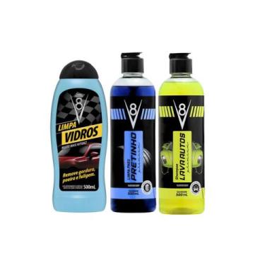Imagem de Kit Lava Autos Limpa Pneus Pretinho Limpa Vidros V8 Sanol