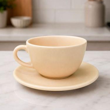 Imagem de Xícaras com Pires Unni Merengue Kit 8 Peças Cerâmica Liso para Café e Chá Bege Oxford