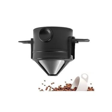 Imagem de Mini Filtro Coador de Café Portátil com Suporte Dobrável em Plástico e Aço Inoxidável Preto Top Rio Comercial