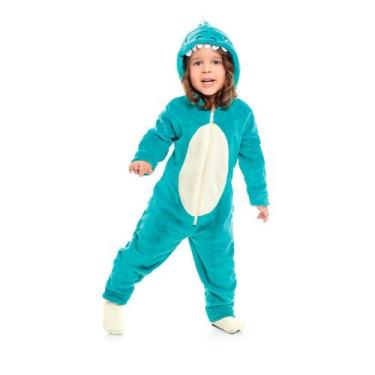 Imagem de Macacão Pijama Infantil Menino Fleece Dinossauro Kamylus, Ciano, 8