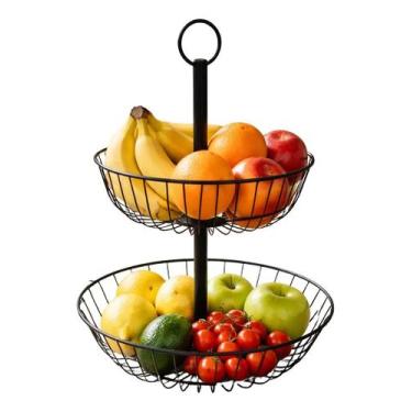 Imagem de Fruteira Dupla Preta 2 Andares em Metal  Organizador de Frutas Moderno