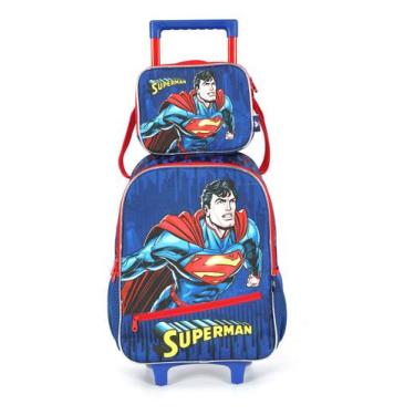 Imagem de Kit Mochila Rodas Lancheira Infantil Superman Luxcel 42262 Cor:Azul, A
