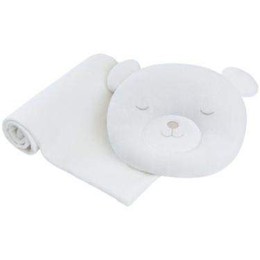 Imagem de Kit Travesseiro Anatômico Ursinho E Mantinha Para Bebê Buba Branco 229