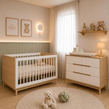 Imagem de Conjunto Berço 2 em 1 vira Mini Cama com Cômoda 6 gavetas Grandes Linh