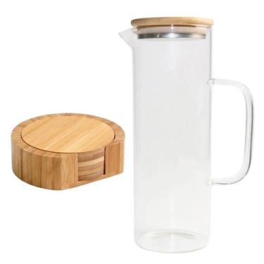 Imagem de Conjunto Jarra de Vidro com Alça 1L e 6 Porta Copos Redondos com Supor