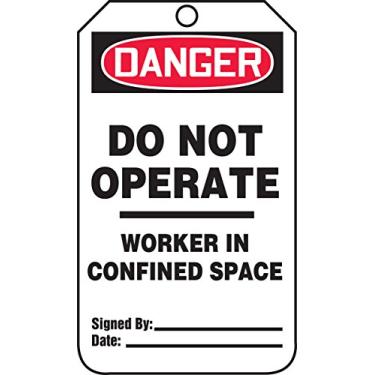 Imagem de Accuform TCS331PTP RP-Placa de espaço confinado de plástico, Legend "DANGER Do Not Operate Worker In", 14,6 cm de comprimento x 8,25 cm de largura x 0,01 cm de espessura, vermelho/preto sobre branco (pacote com 25)