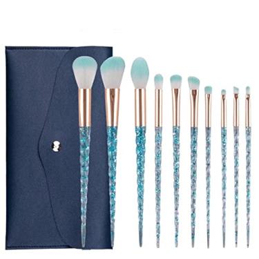 Imagem de LeMall Pincel de maquiagem, pacote com 10 pincéis de maquiagem profissionais para viagem com organizador para mistura de base, corretivo, sombra, azul