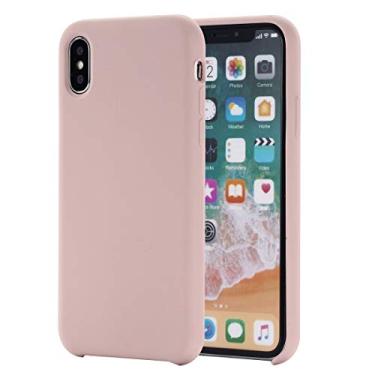 Imagem de Capa ultrafina de quatro cantos cobertura total silicone líquido capa traseira para iPhone X/XS (preto) capa traseira para telefone (cor: ouro rosa)
