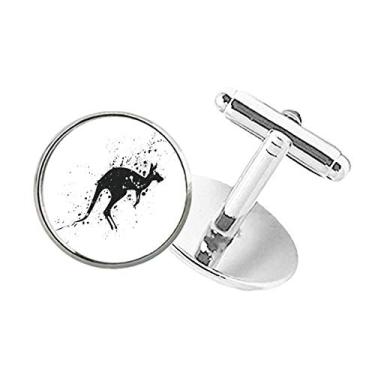 Imagem de DIYthinker Abotoaduras com clipe de botão redondo simples preto e branco da Canguru Mexicano