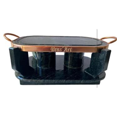 Imagem de Grelha Para Carne 33X19 Cm+Rechaud 2 Queimadores Pedra Sabao