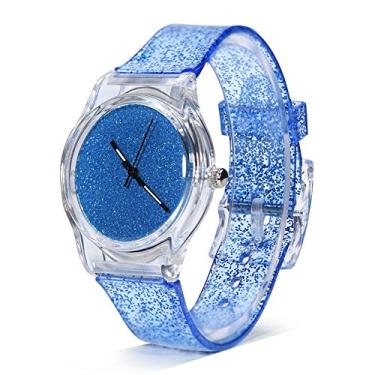 Imagem de Mulheres Relógios de quartzo Glitter Pó Relógio de pulso Rodada Dial Caso Pulseira de plástico confortável Relógios para adolescentes Lady Relógio de pulso Relógios femininos (Azul)
