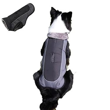 Imagem de Foern Casaco para cachorro, jaqueta à prova d'água com gancho e laço de tira reflexiva zíper para coleira quente no inverno, roupas para cães pequenos, médios e grandes, preto, P: 44