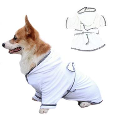 Imagem de Foern Roupão de banho para cães com capuz, toalha de secagem rápida super absorvente Microfibra, pijama quente Hotel para cães pequenos médios gatos, branco, G: 45 cm/17,7 pol