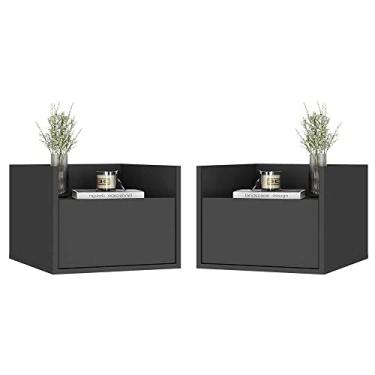 Imagem de Kit com 2 Mesas de Cabeceira 40 cm Suspensa Multimóveis Mp4043 Preta