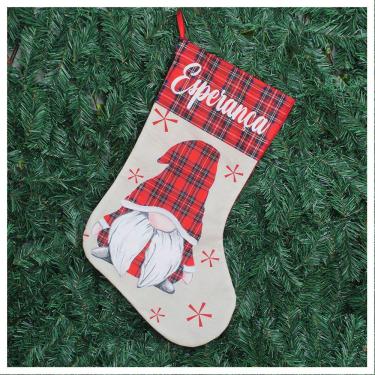 Imagem de Decoração Bota Meia Enfeite Natalino Xadrez Temático 47cm