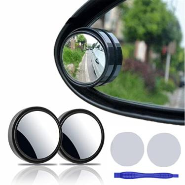 Imagem de 2 peças de espelhos de ponto cego, redondo, HD de 5 cm, vidro convexo, ângulo amplo de 360°, retrovisor lateral com invólucro ABS para carros, SUV e caminhões, preto, pacote com 2