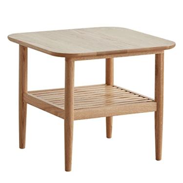 Imagem de LOWLIU Mesa de centro dupla camada moderna e minimalista mesa de cabeceira, mesa lateral de mesa de extremidade, mesa de café, armazenamento duplo, mesas de canto rústicas estilo casa de fazenda (cor: a)