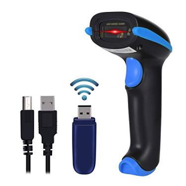 Imagem de WoneNice Scanner de código de barras sem fio de 2,4 GHz, leitor portátil de código de barras sem fio de 2,4 GHz e USB 2.0 com cabo receptor USB para supermercado Library Express Company Retail Store Warehouse