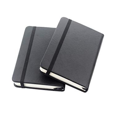 Imagem de ZZTX Pacote com 2 pequenos cadernos de bolso de 9 cm x 14 cm com capa dura e caderno de redação de couro preto