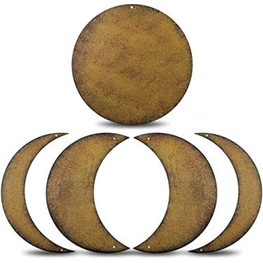 Imagem de 5 peças de decoração de parede lua primitiva lua enferrujada estilo boho decoração de casa ocidental país envelhecido lua crescente metal lua pendurada decoração placas decorativas para suprimentos domésticos