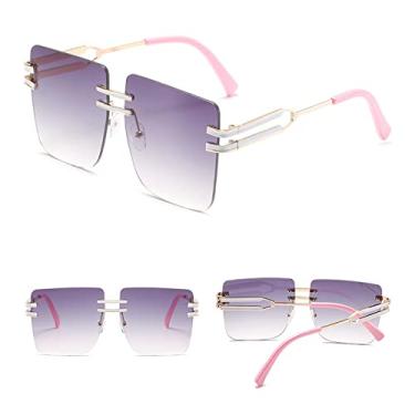 Imagem de Óculos de sol quadrados amarelos vintage femininos de luxo de metal sem aro superdimensionados óculos de sol claros uv400 produtos de tendências, branco dourado cinza, tamanho único