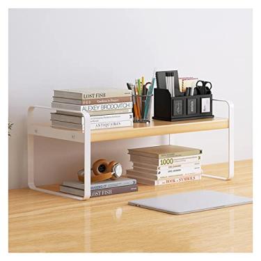 Imagem de Estante simples arte de ferro prateleira de mesa organizador de mesa prateleira de armazenamento de escritório pequeno prateleira de exibição para materiais de escritório cozinha banheiro dormitório, estante branca (cor: branco-b, tamanho: 30x20x18