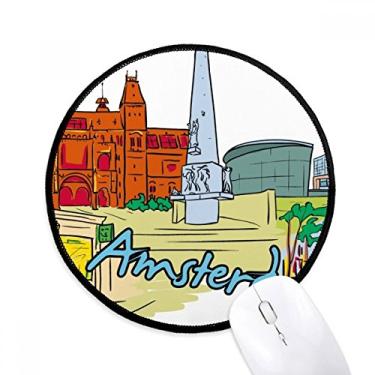 Imagem de Tapete de mouse aquarela Netherlands Armsterdam Desktop Office Tapete redondo para computador