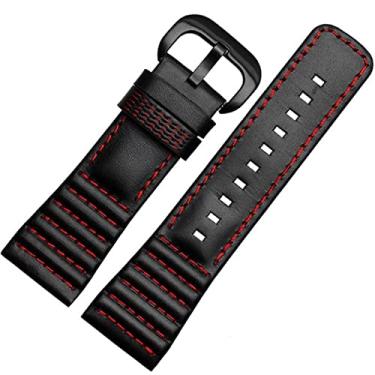 Imagem de GANYUU 28mm couro genuíno com pontos pulseiras para relógio de pulso para Sevenfriday P3B/01 S2/01 Pulseira de relógio masculina (cor: preto vermelho, tamanho: botão de prata de 28mm)