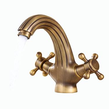Imagem de LIDON Torneira de banheiro Torneira de alça dupla Banheiro Alças de torneira antiga Latão um furo Torneira de pia Torneira de pia Latão antigo Torneira de cozinha antiga, Antique C (Cor: Antique A)