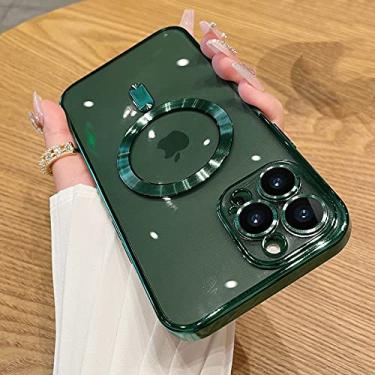 Imagem de Capa de telefone sem fio magnética para iPhone 14 13 11 12 Pro Protetor de lente de vidro Max Capa transparente de silicone, verde alpino, para iPhone 13 Pro