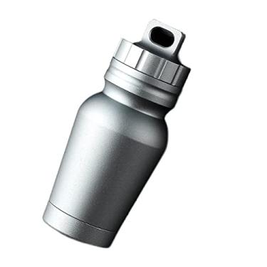 Imagem de Fiudiry Caixa de armazenamento de liga de alumínio, caixa de comprimidos à prova d'água, porta-comprimidos para chaveiro pode armazenar pílulas para transporte diário, viagens de acampamento, cinza