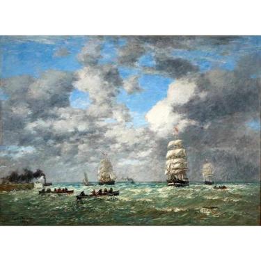 Imagem de Porto de Havre, A Partida de Eugène Boudin, 30 x 41 cm, Tela Canvas Para Quadro