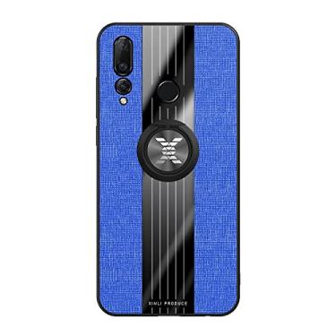 Imagem de Caso de capa de telefone de proteção Compatível com Huawei Nova 4 Case, com Magnetic 360° Kickstand Case, Multifuncional Case Cloth Textue Shockproof TPU Protective Duty Case (Color : Blue)
