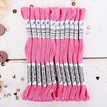 Imagem de 12 novelos ThreadArt Fio de bordado de algodão egípcio de fibra longa premium | Rosa | 6 fios dividíveis 9,5 m cada para bordado à mão, pulseiras da amizade, ponto de cruz e artesanato