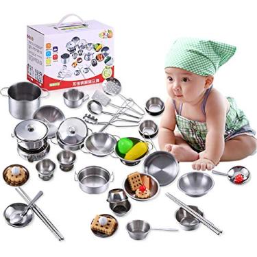 Imagem de Brinquedos de cozinha Taidda, brinquedos de cozinha duráveis ​​para meninos e meninas, utensílios de cozinha de aço inoxidável, utensílios de cozinha Conjunto de brinquedos para crianças e crianças (18 unidades)