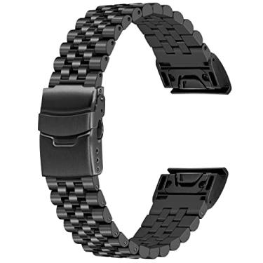 Imagem de YISIWERA 5 pulseiras redondas compatíveis com Garmin Fenix 6X 6X Pro Sapphire Editions Fenix 5X Plus Fenix 3 HR Sapphire 26 mm pulseira de relógio de aço inoxidável preta (preto), preta, 26 mm, clássica, Preto/branco, 26mm, Clássico