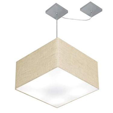 Imagem de Lustre Pendente Quad com Desvio Cúpula Tecido 30/35x35 cm, Vivare Iluminação, Pendente4270 RST, Rustico Bege, Pequeno