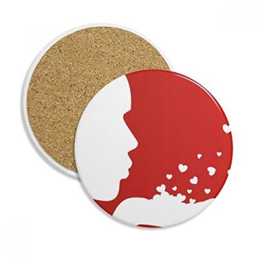 Imagem de Contorno de perfil branco do Dia dos Namorados Caneca porta-copos Proteção de mesa Pedra absorvente