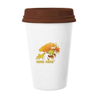 Imagem de Contorno do mapa de flores Hong Kong Caneca de café Copo de cerâmica Copo de cerâmica