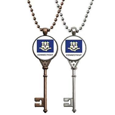 Imagem de OFFbb-USA Contorno Bandeira do Estado Americana Connecticut Chaveiro Pingente Joias Decoração de Casal
