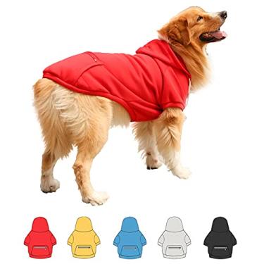 Imagem de SEIS Moletom grande para cães com bolso, roupas quentes para animais de estimação com chapéu, casaco de fantasia Golden Retriever para inverno, outono, primavera (vermelho, 4GG (circunferência do
